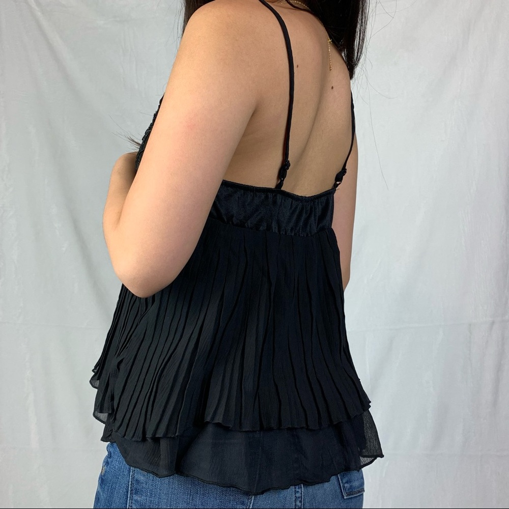 presage medium nwot black mesh crinkle floral camisole - Picture 4 of 8